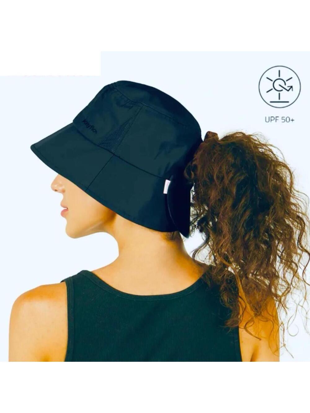 Ponyflo Navy Blue Bucket Hat with Ponytail Hole NWT Summer Gorpcore SPF